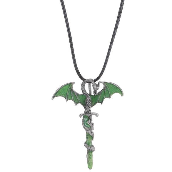 Alloy Animal Flying Dragon Shape Pendant Necklace With Oil Dripping Design Retro Disco Hiphop Style Unisex