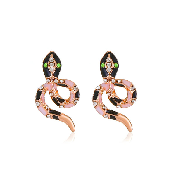 Alloy Animal Geometric Diamond Inlaid Retro Exaggerated Snake Earrings For Women