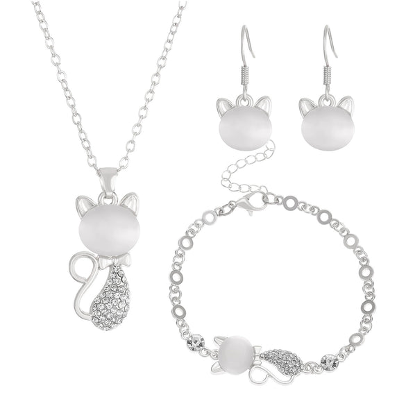 Alloy Animal Pattern Jewelry Set For Women With Diamond Design Including Earrings Necklace And Bracelet