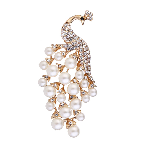 Alloy Animal Peacock Brooch With Pearl Rhinestone Electroplated Clothing Accessories For Women