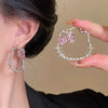 Alloy Animal Shaped Glitter Pink Diamond Cut Out Cat Earrings Electroplated For Women