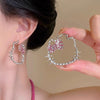 Alloy Animal Shaped Glitter Pink Diamond Cut Out Cat Earrings Electroplated For Women