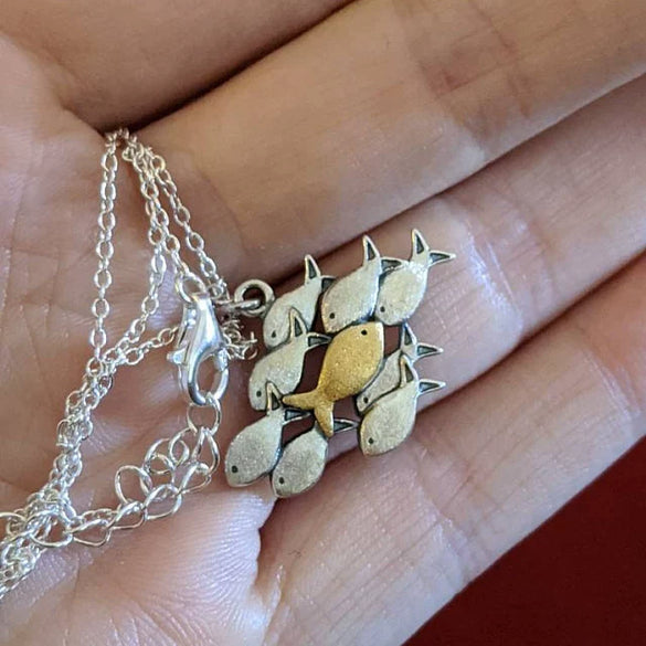 Alloy Animal Small Fish Pendant Necklace With Electroplating And Water Wave Chain For Women