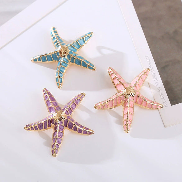 Alloy Animal Starfish Dripping Oil Brooch For Women