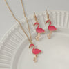 Alloy Animal Style Flamingo Bird Dripping Oil Pendant Necklace Earrings Set Accessories For Women