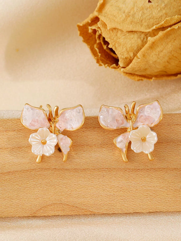 Alloy Animal Style Hollow Butterfly Rose Electroplated Women's Earrings