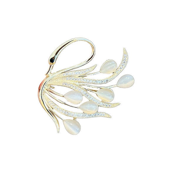Alloy Animal Swan Cat Eye Brooch For Women With Electroplating