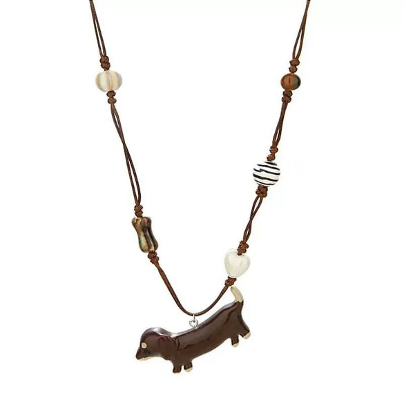 Alloy Animal Zodiac Cartoon Dachshund Pendant Necklace For Women Dripping Oil Design Fashionable Versatile Accessory
