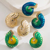 Alloy Animal Zodiac Exaggerated Metallic Oildropping Electroplated Conch Earrings For Women