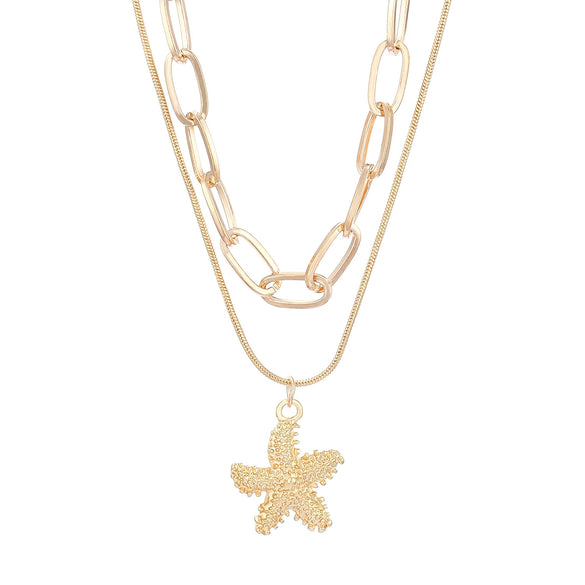 Alloy Animal Zodiac Pendant Doublelayer Chain Necklace Electroplated Ocean Style Jewelry