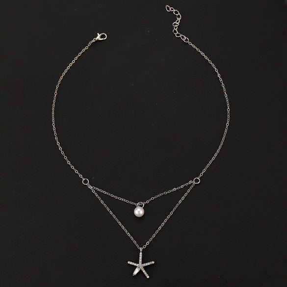 Alloy Animal Zodiac Pendant Doublelayer Chain Necklace Electroplated Ocean Style Jewelry