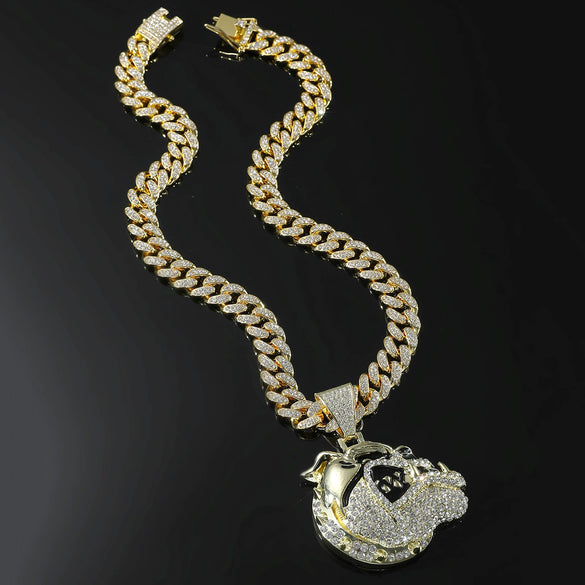 Alloy Animal Zodiac Rhinestone Diamond Pendant Necklace Hiphop Cuban Chain Jewelry For Men