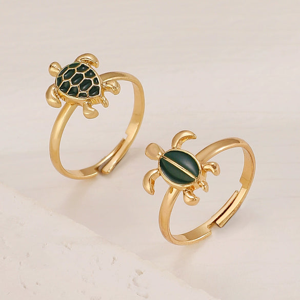 Alloy Animal Zodiac Style Stacked Turtles Ring Set Electroplated With 14K Gold