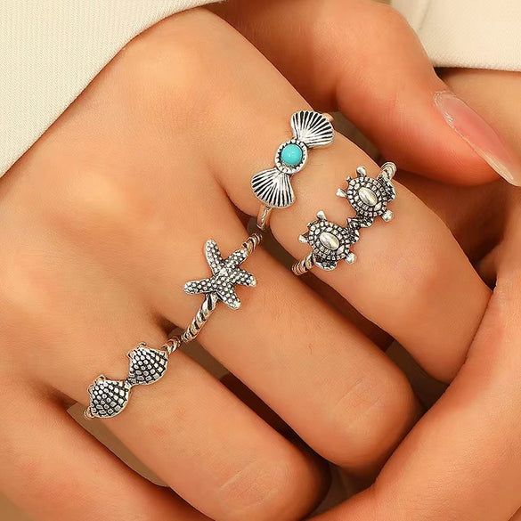 Alloy Animal Zodiac Style Stacked Turtles Ring Set Electroplated With 14K Gold