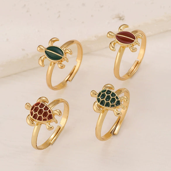 Alloy Animal Zodiac Style Stacked Turtles Ring Set Electroplated With 14K Gold