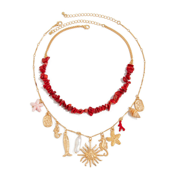 Alloy Animal Zodiac Style Starfish Conch Sun Fish Tail Necklace For Women Electroplated