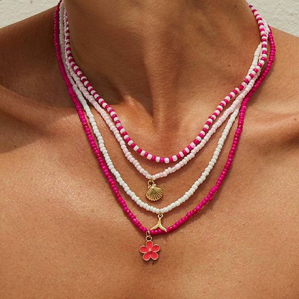 Alloy Animal Zodiac Vacation Style Starfish Fish Tail Scallop Shell Flower Necklace With Electroplating