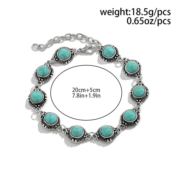 Alloy Anklet For Women Simple Retro Geometric Style With Turquoise