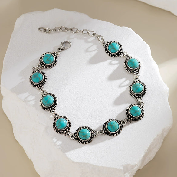 Alloy Anklet For Women With Geometric Pattern And Inlaid Artificial And Semiprecious Stones Retro Style