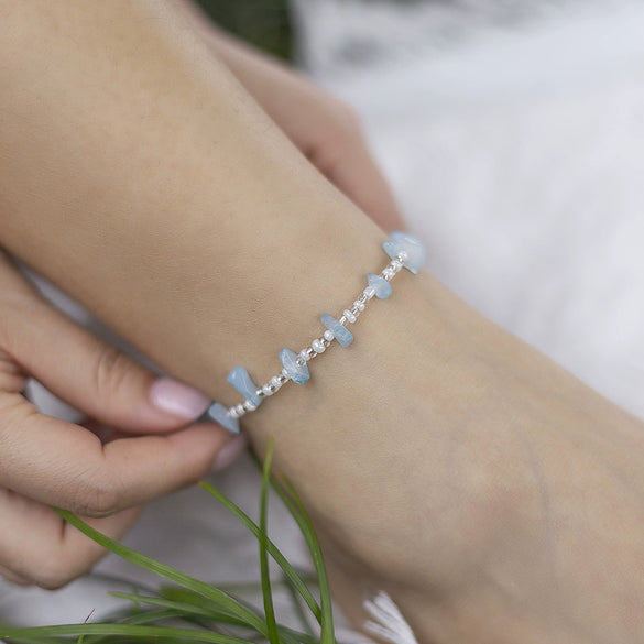 Alloy Anklet For Women With Geometric Pattern And Inlaid Artificial And Semiprecious Stones Retro Style