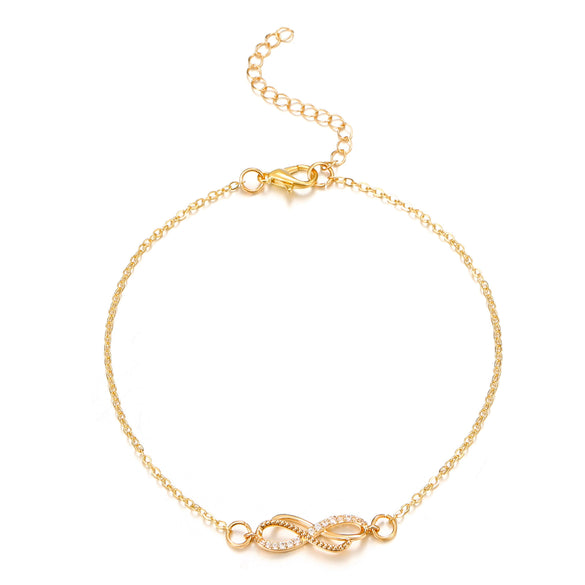 Alloy Anklet For Women With Retro Infinite Symbol And Letters Numbers Text Pattern Inlaid With Artificial Gemstone And Semiprecious Stone