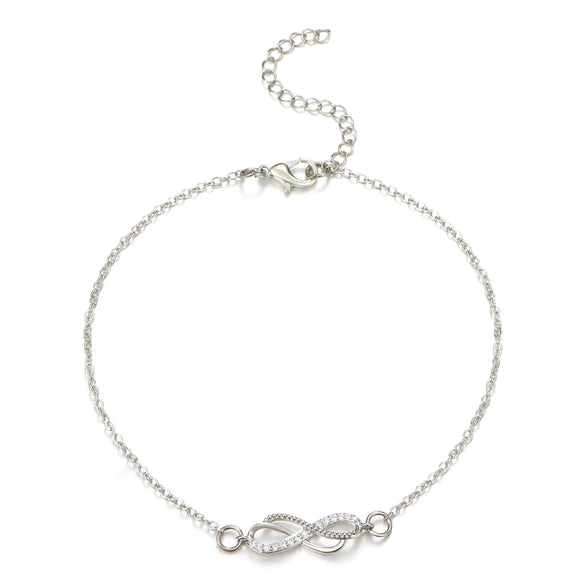Alloy Anklet For Women With Retro Infinite Symbol And Letters Numbers Text Pattern Inlaid With Artificial Gemstone And Semiprecious Stone
