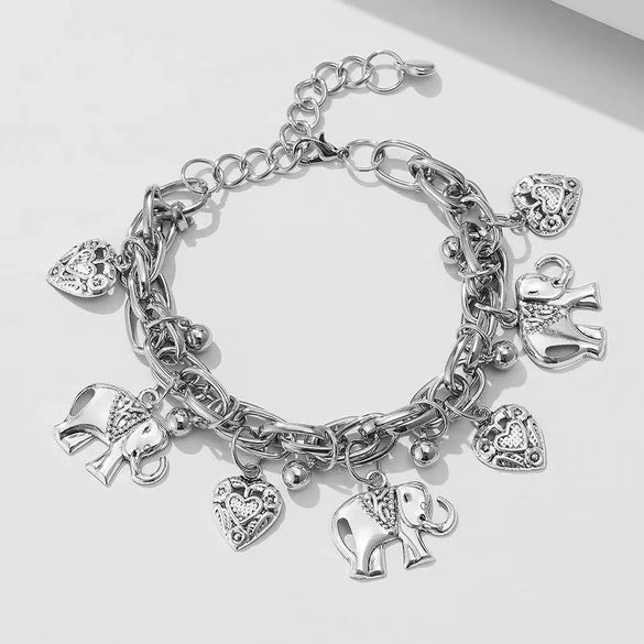 Alloy Anklet Jewelry Vintage Style With Carved Elephant And Peach Heart Animal Zodiac Patterns