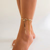 Alloy Anklet With Knot Ribbon Snake Bone Chain Bow Long Tassel For Women