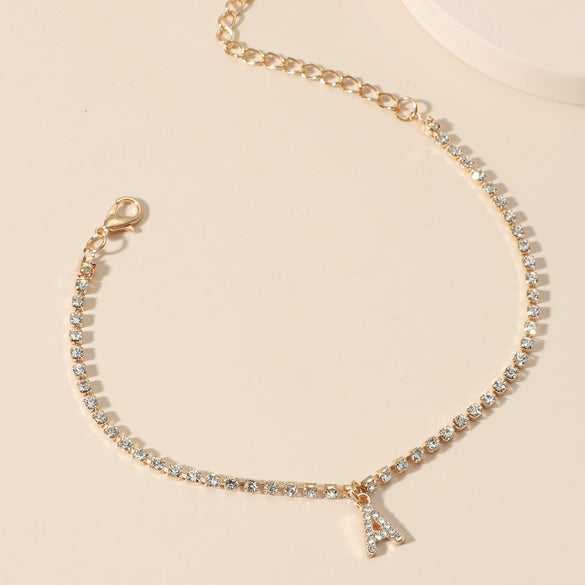Alloy Anklet With Letters Numbers Text Pattern And Artificial Gemstones Semiprecious Stones Inlay For Women