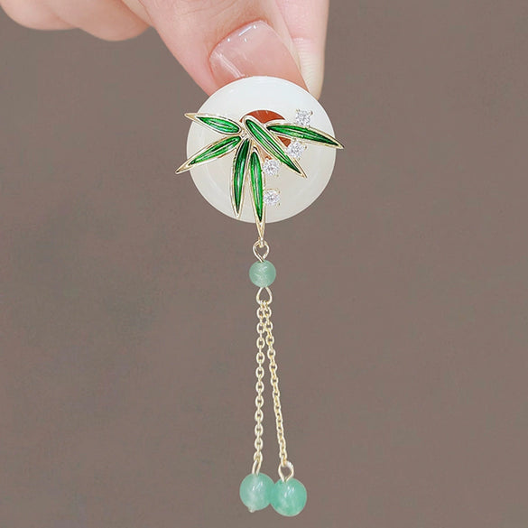 Alloy Bamboo Flap Brooch With Flower Pattern Electroplated For Women