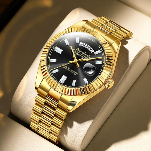 Alloy Band Automatic Hollow Fake Mechanical Luminous Calendar Waterproof Couple Watches With Round Dial
