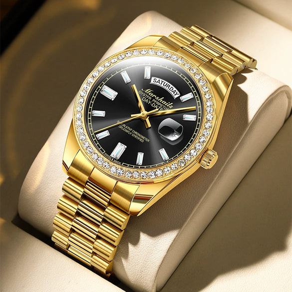 Alloy Band Automatic Hollow Fake Mechanical Luminous Calendar Waterproof Couple Watches With Round Dial
