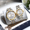 Alloy Band Calendar Waterproof Quartz Watch For Middleaged And Elderly Couples Round Dial Mineral Reinforced Glass Mirror