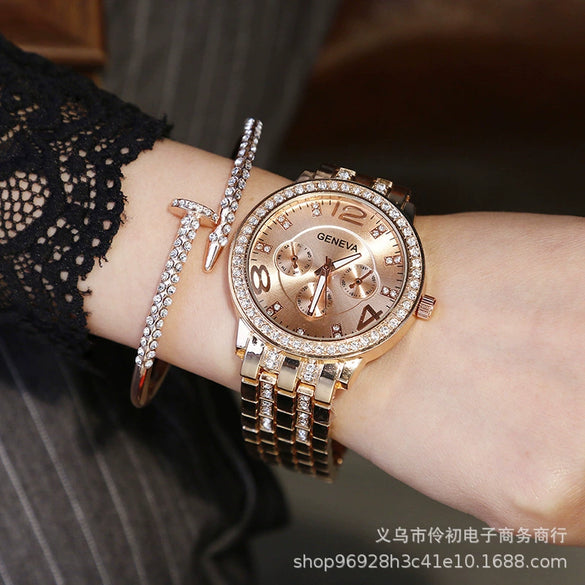 Alloy Band Quartz Watch For Couple Business Style Round Dial