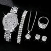 Alloy Band Quartz Watch With Roman Literal And Full Diamond For Women Leisure Style Round Dial