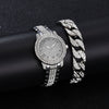 Alloy Band Quartz Watch With Roman Literal And Full Diamond For Women Leisure Style Round Dial