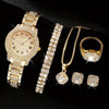Alloy Band Quartz Watch With Roman Literal And Full Diamond For Women Leisure Style Round Dial