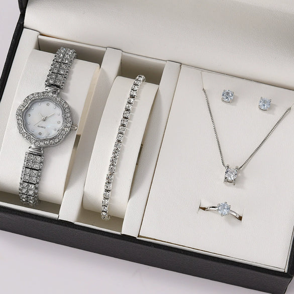 Alloy Band Women's Quartz Watch Set With Round Dial And Leisure Style