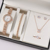Alloy Band Women's Quartz Watch Set With Round Dial And Leisure Style