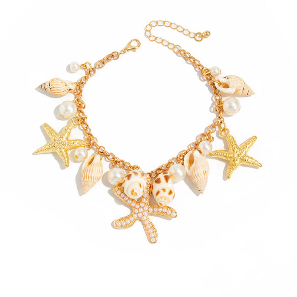 Alloy Beach Vacation Style Starfish And Conch Waist Chain Body Chain For Female Summer Imitation Pearl Jewelry