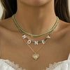 Alloy Bead Letter Stacked Heartshaped Pendant Collarbone Necklace For Women With Geometric Pattern And Electroplating Treatment