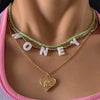 Alloy Bead Letter Stacked Heartshaped Pendant Collarbone Necklace For Women With Geometric Pattern And Electroplating Treatment