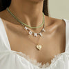 Alloy Bead Letter Stacked Heartshaped Pendant Collarbone Necklace For Women With Geometric Pattern And Electroplating Treatment