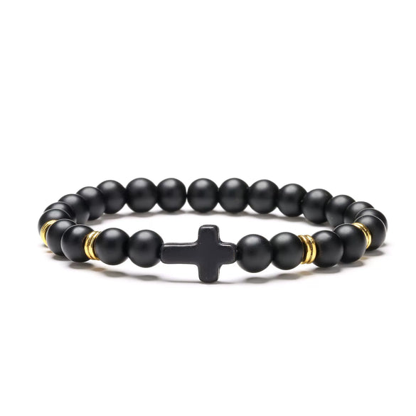 Alloy Beaded Bracelet With Red Turquoise Tiger Eye Stone Volcanic Stone Cross