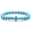 Alloy Beaded Bracelet With Red Turquoise Tiger Eye Stone Volcanic Stone Cross