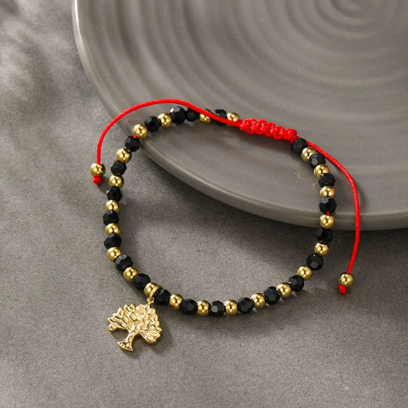 Alloy Beaded Couple Bracelet With Small Tree Pendant And Electroplating Style