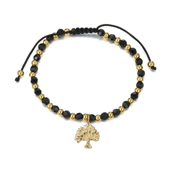 Alloy Beaded Couple Bracelet With Small Tree Pendant And Electroplating Style