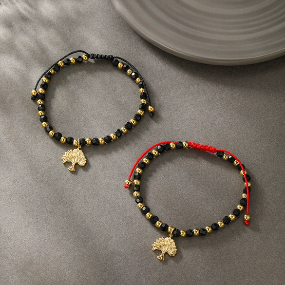 Alloy Beaded Couple Bracelet With Small Tree Pendant And Electroplating Style