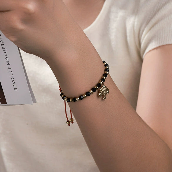 Alloy Beaded Couple Bracelet With Small Tree Pendant And Electroplating Style