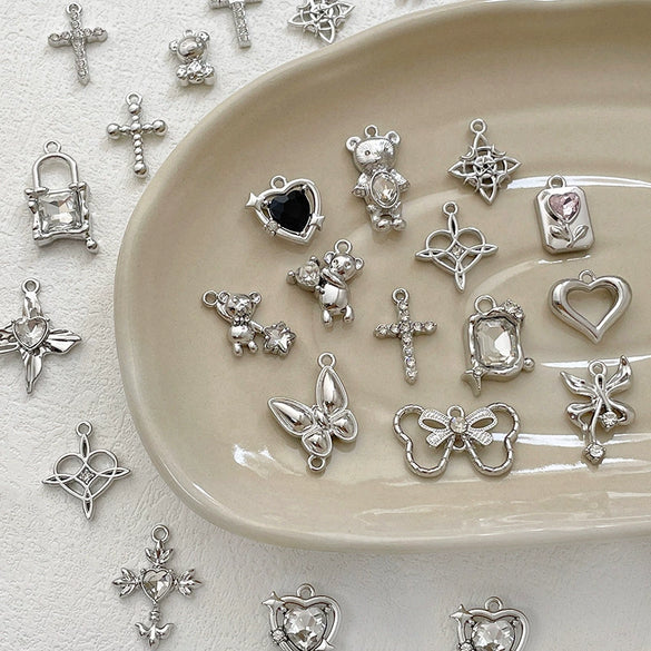 Alloy Beaded Pendant Bracelet Necklace With Cross And Bear Black Pink Lovely Style Electroplated Line Pattern